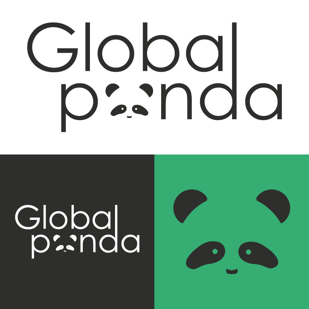 Daily Logo Challenge Day 3 Global Panda, simple et mignon, avec une tête de panda prenant la place de la lettre "A" de "Panda"