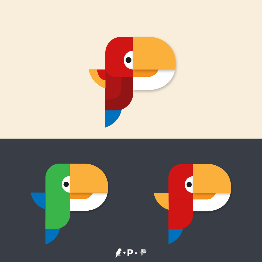 Daily Logo Challenge Day 4 La lettre P en forme de perroquet, extrêmement bien réussi ! Minimaliste, coloré, compréhensible